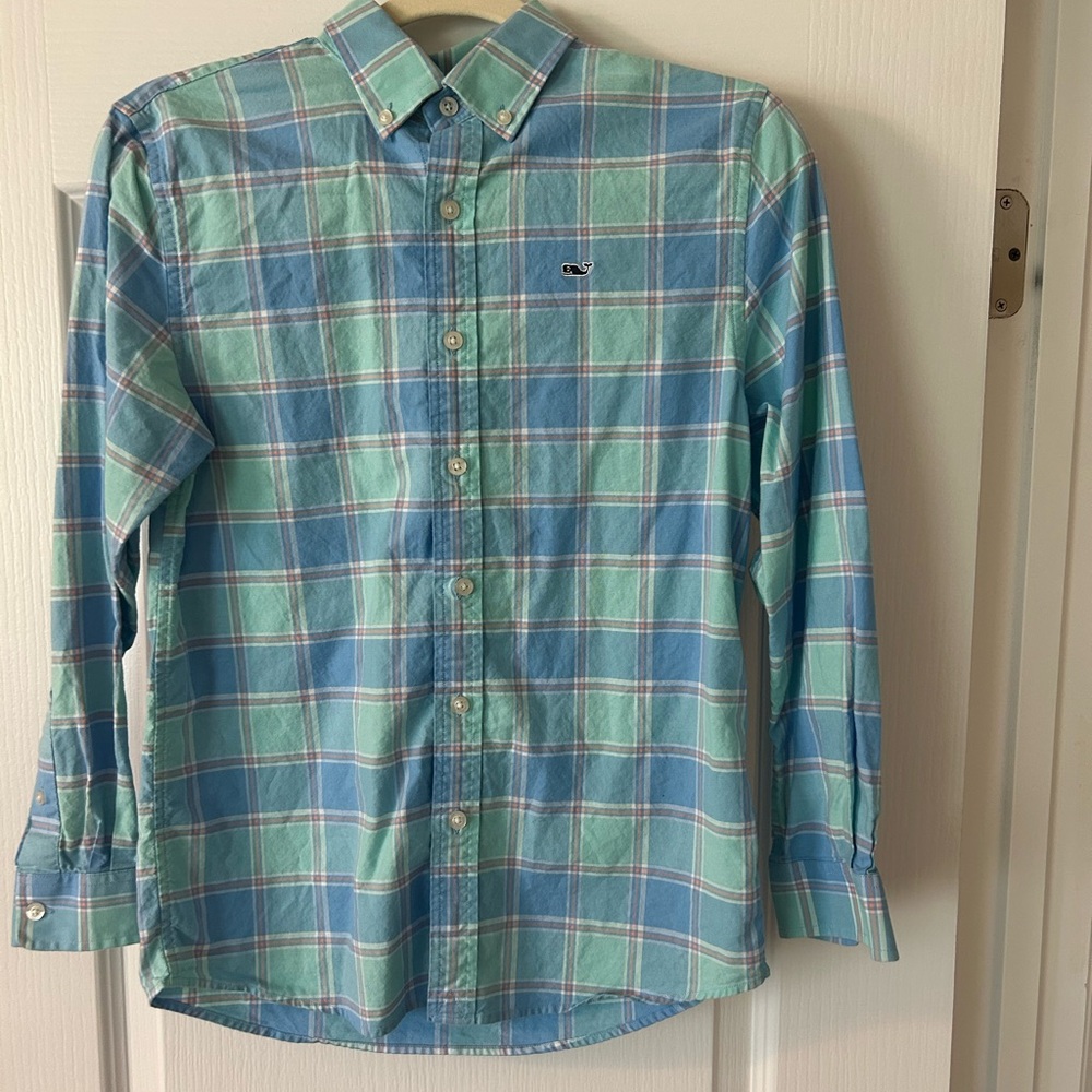 Vineyard Vines Blue and Green Plaid Boys Shirt
